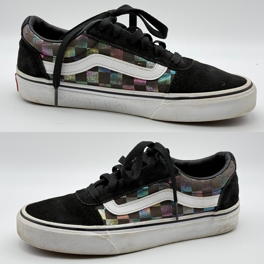 Vans Ward Low Iridescent‎ Checkerboard Black Suede Sneakers Womens 6.5